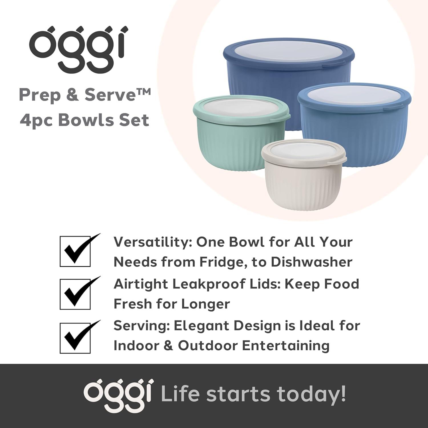 imageOggi Set of 4 Prep Store ampamp Serve Plastic Bowls  wSeeThru Lids Dishwasher Microwave ampamp Freezer Safe 07 14 26 4 Quarts  Multicolor
