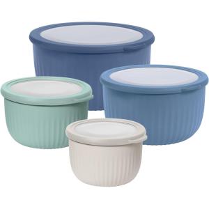 imageOggi Set of 4 Prep Store ampamp Serve Plastic Bowls  wSeeThru Lids Dishwasher Microwave ampamp Freezer Safe 07 14 26 4 Quarts  Multicolor