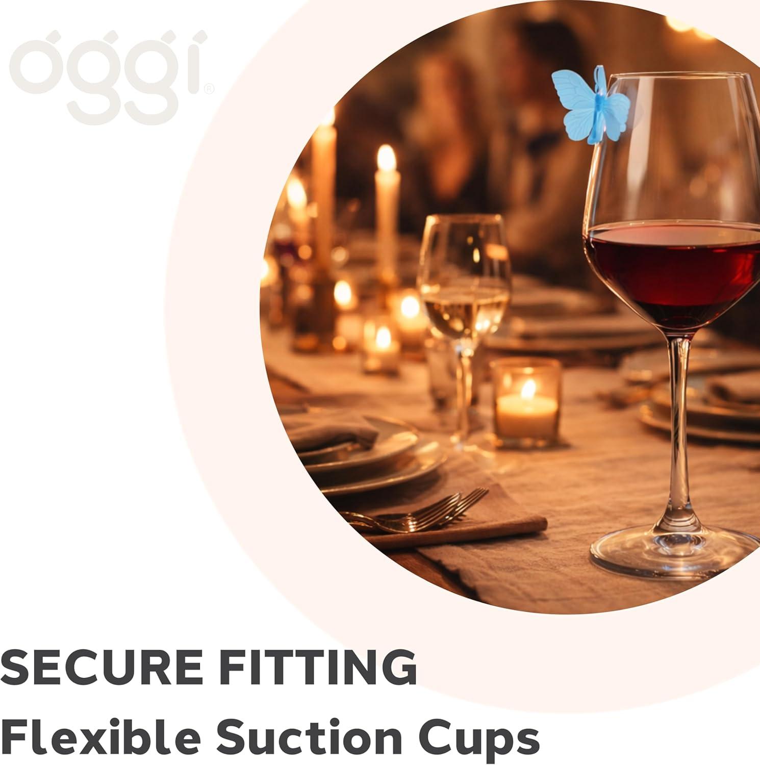 imageOggi Set of 6 Silicone Butterfly Suction Wine Glass Charms  Reusable Glass Markers Multicolor Drink Markers for Parties Gifts for Wine Lovers EasyUse Charms