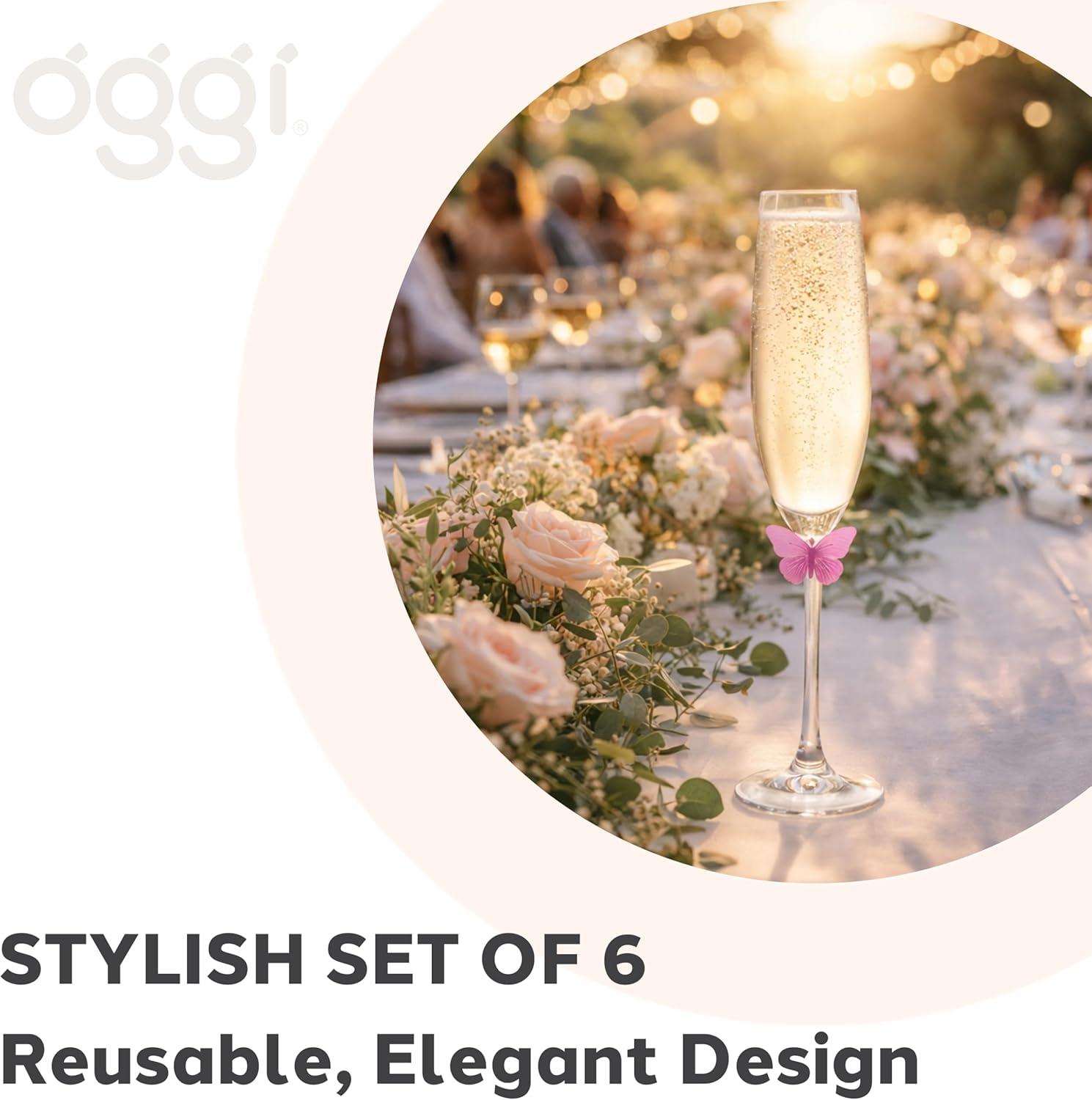 imageOggi Set of 6 Silicone Butterfly Suction Wine Glass Charms  Reusable Glass Markers Multicolor Drink Markers for Parties Gifts for Wine Lovers EasyUse Charms