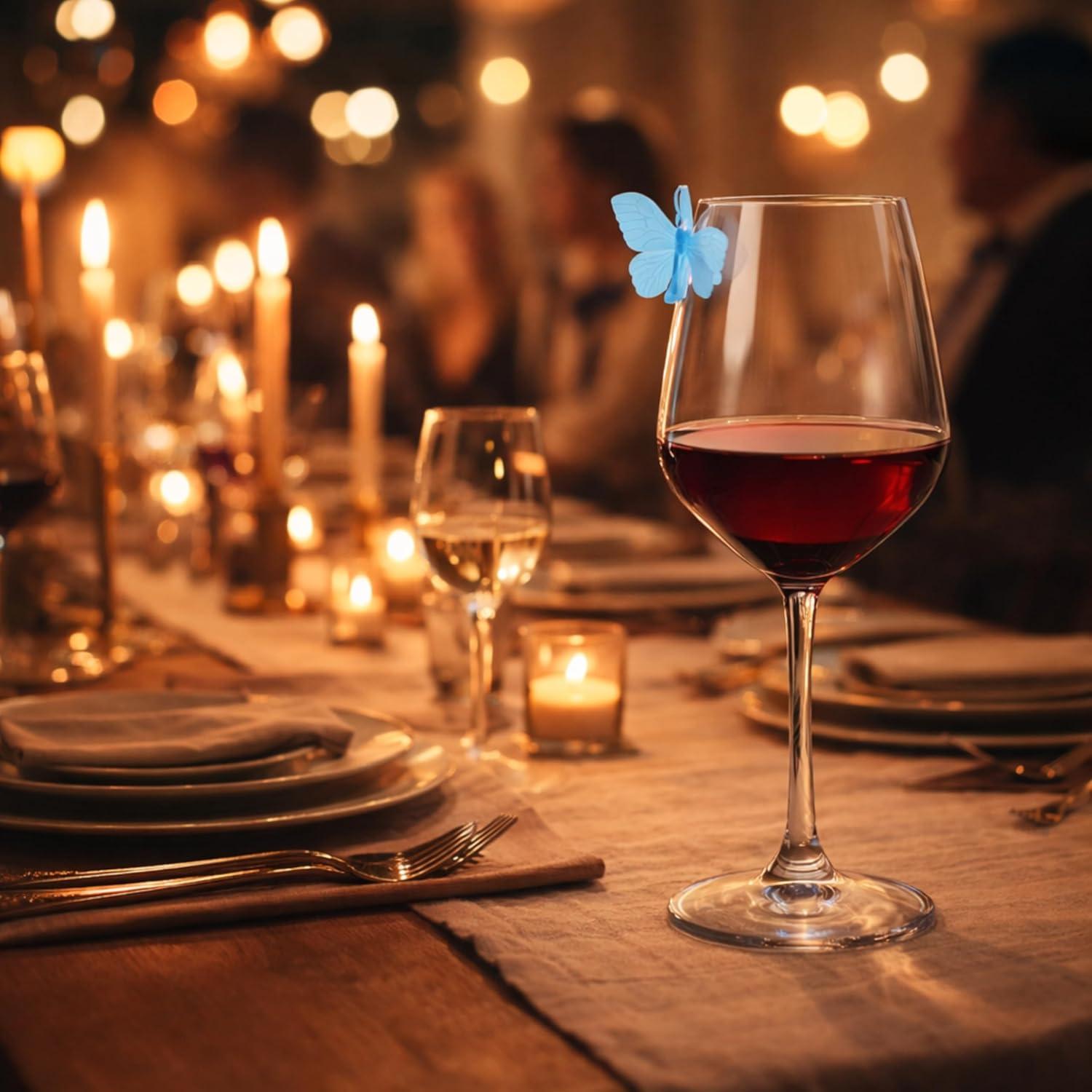 imageOggi Set of 6 Silicone Butterfly Suction Wine Glass Charms  Reusable Glass Markers Multicolor Drink Markers for Parties Gifts for Wine Lovers EasyUse Charms