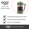imageOggi Borosilicate Glass French Press Coffee Maker  34oz  8 Cup Capacity Coffee Press Single Serve Coffee Maker Stainless Steel Lid amp Plunger Make Great Coffee Gifts  GrayGreen