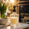 image:imageOGGI 10oz Faceted Glass Soap Dispenser with Satin Silver Pump  Elegant Refillable Oggi Soap Dispenser for Bathroom Kitchen Sink or Hand Sanitizer  RustResistant Dispenser PumpClear