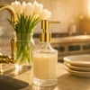 image:imageOGGI 10oz Faceted Glass Soap Dispenser with Satin Silver Pump  Elegant Refillable Oggi Soap Dispenser for Bathroom Kitchen Sink or Hand Sanitizer  RustResistant Dispenser PumpClear
