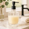 image:imageOGGI 10oz Faceted Glass Soap Dispenser with Satin Silver Pump  Elegant Refillable Oggi Soap Dispenser for Bathroom Kitchen Sink or Hand Sanitizer  RustResistant Dispenser PumpClear
