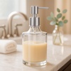 image:imageOGGI 10oz Faceted Glass Soap Dispenser with Satin Silver Pump  Elegant Refillable Oggi Soap Dispenser for Bathroom Kitchen Sink or Hand Sanitizer  RustResistant Dispenser PumpClear