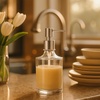 image:imageOGGI 10oz Faceted Glass Soap Dispenser with Satin Silver Pump  Elegant Refillable Oggi Soap Dispenser for Bathroom Kitchen Sink or Hand Sanitizer  RustResistant Dispenser PumpClear