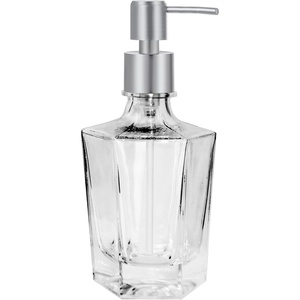 image:imageOGGI 10oz Faceted Glass Soap Dispenser with Satin Silver Pump  Elegant Refillable Oggi Soap Dispenser for Bathroom Kitchen Sink or Hand Sanitizer  RustResistant Dispenser PumpSilver Pump
