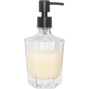 image:imageOGGI 10oz Faceted Glass Soap Dispenser with Satin Silver Pump  Elegant Refillable Oggi Soap Dispenser for Bathroom Kitchen Sink or Hand Sanitizer  RustResistant Dispenser PumpClear
